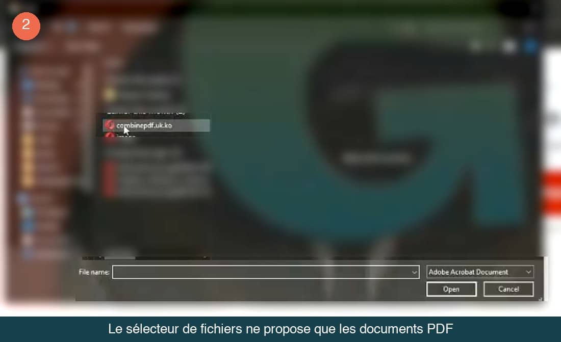 Fenêtre de sélection de fichier filtrée sur le type Adobe Acrobat Document