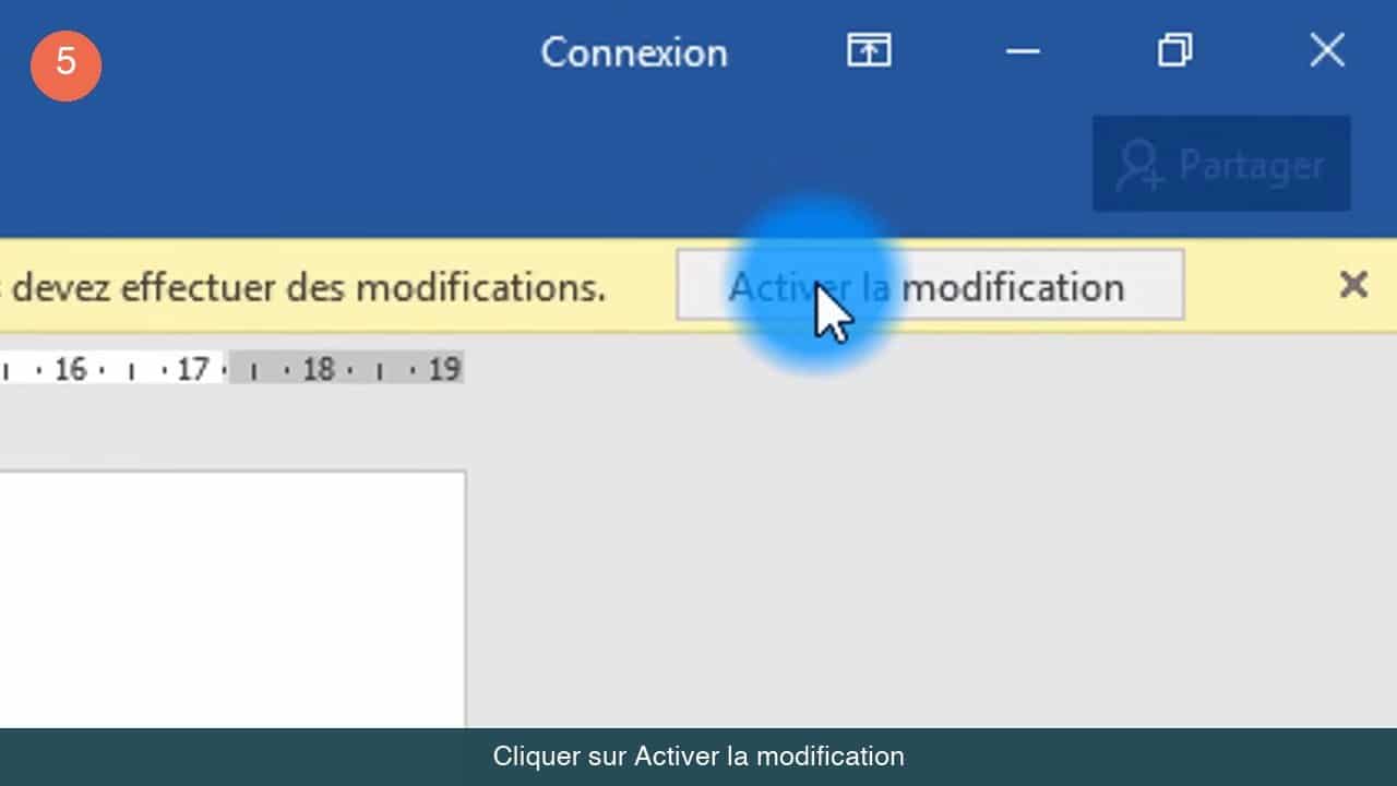 Bandeau jaune de mode protégé dans Word avec le bouton Activer la modification