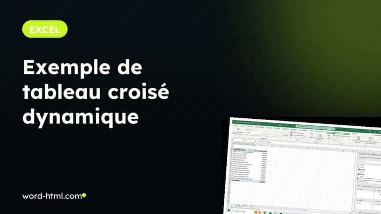Couverture de l'article : exemple de tableau croise dynamique dans Excel, badge EXCEL et capture d'un rapport par produit