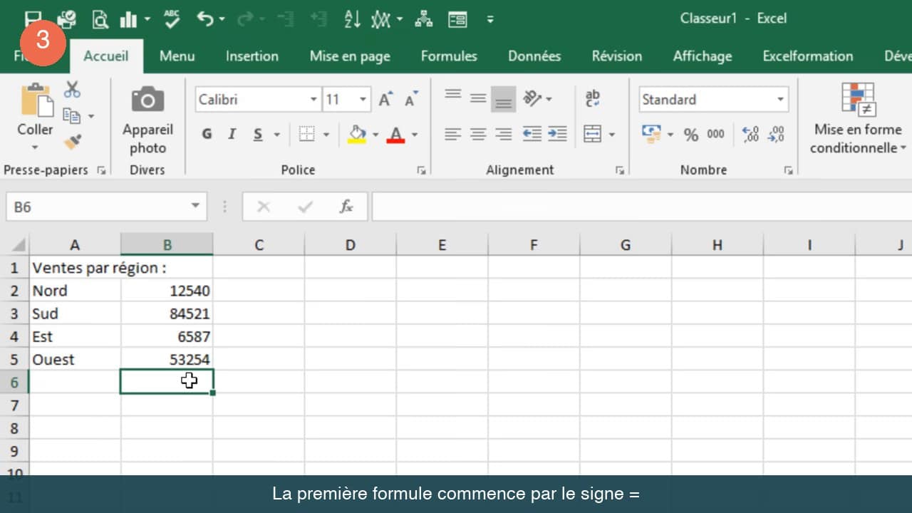 Saisie d'une formule commençant par le signe égal dans Excel