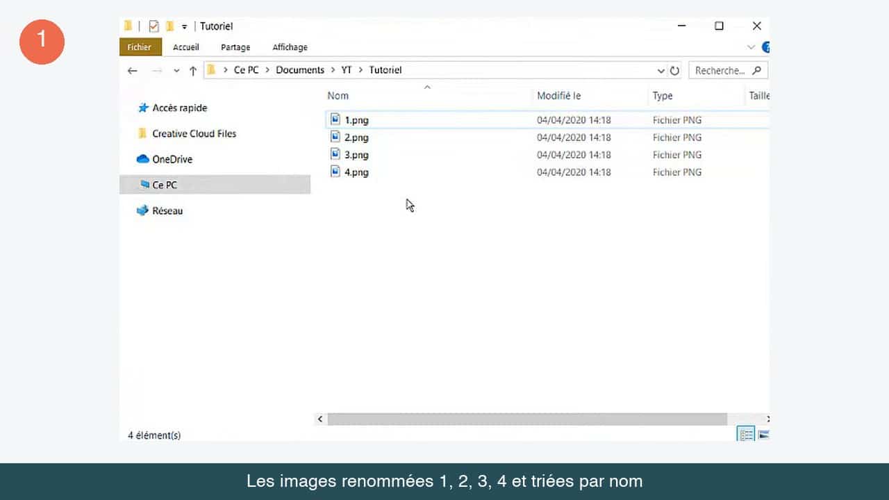 Dossier Windows contenant les fichiers 1.png, 2.png, 3.png et 4.png triés par nom