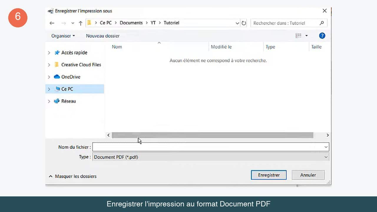 Fenêtre Enregistrer l'impression sous avec le champ Nom du fichier et le type Document PDF