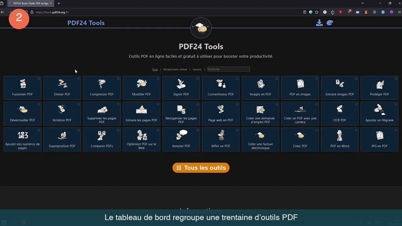 Grille des outils PDF en ligne : fusionner, diviser, compresser, modifier, signer, convertir