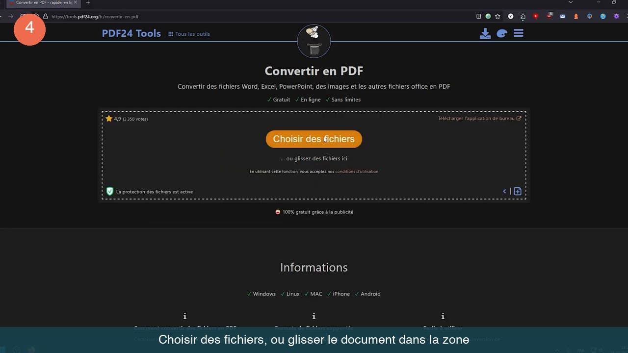 Zone de dépôt du convertisseur avec le bouton orange Choisir des fichiers