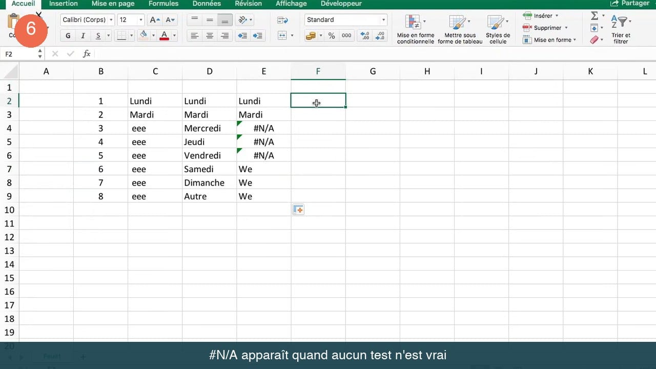 Colonne Excel affichant des erreurs #N/A pour les lignes non couvertes par SI.CONDITIONS