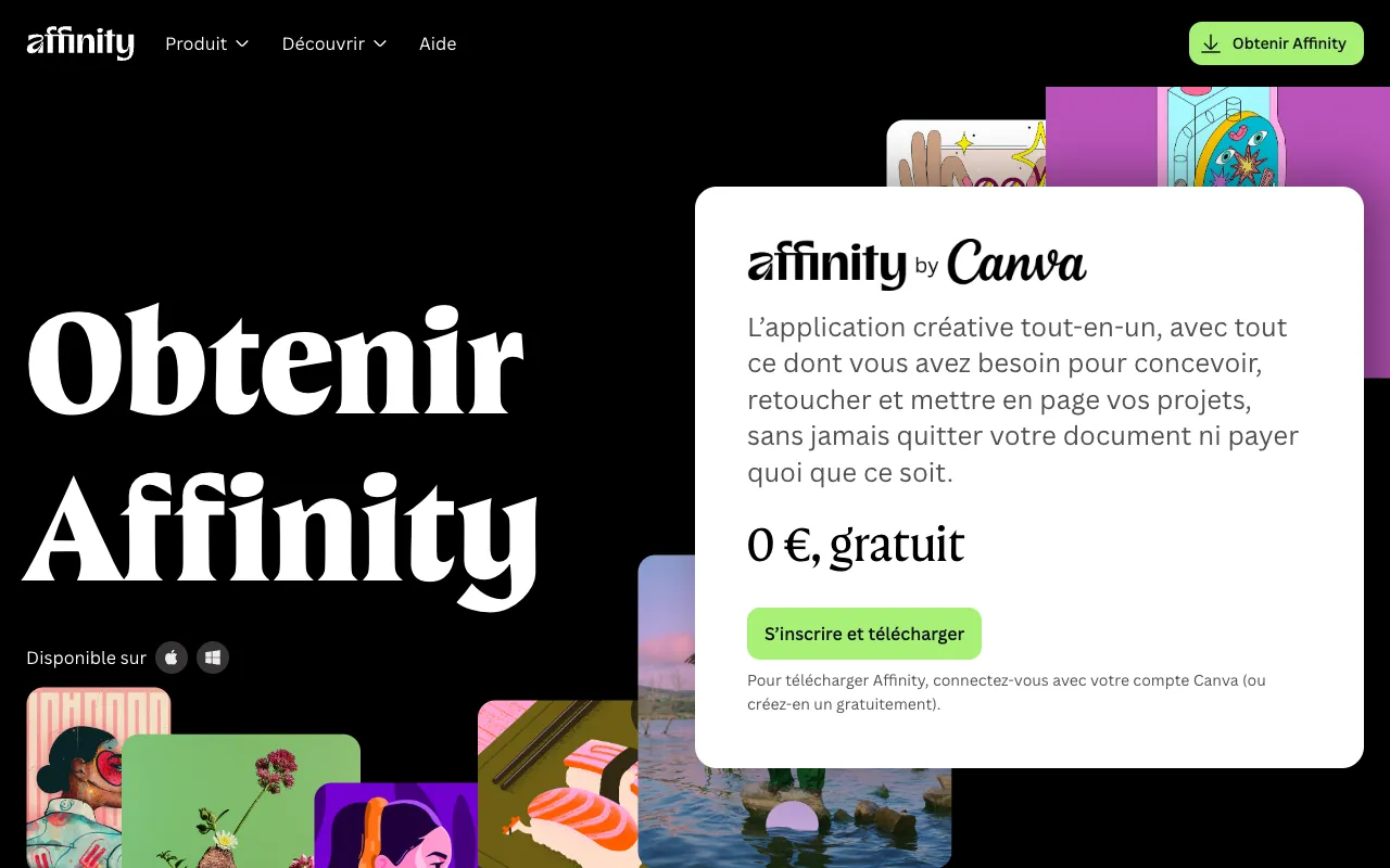 Page de l’offre sur le site d’Affinity