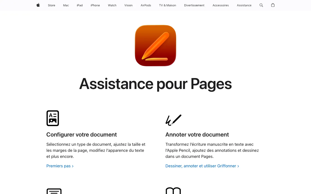 Page de l’offre sur le site d’Apple Pages