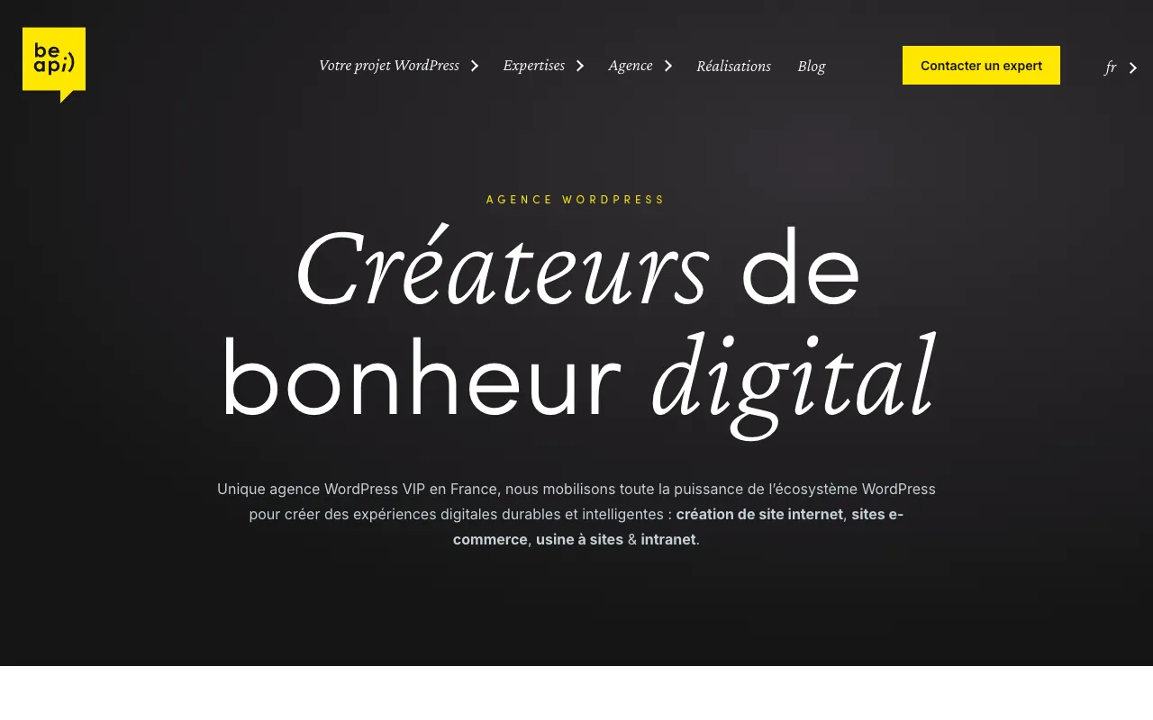 Page d’accueil du site de Be API