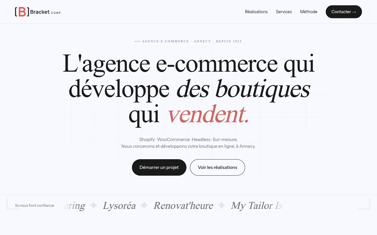 Page d’accueil du site de Bracket Corp