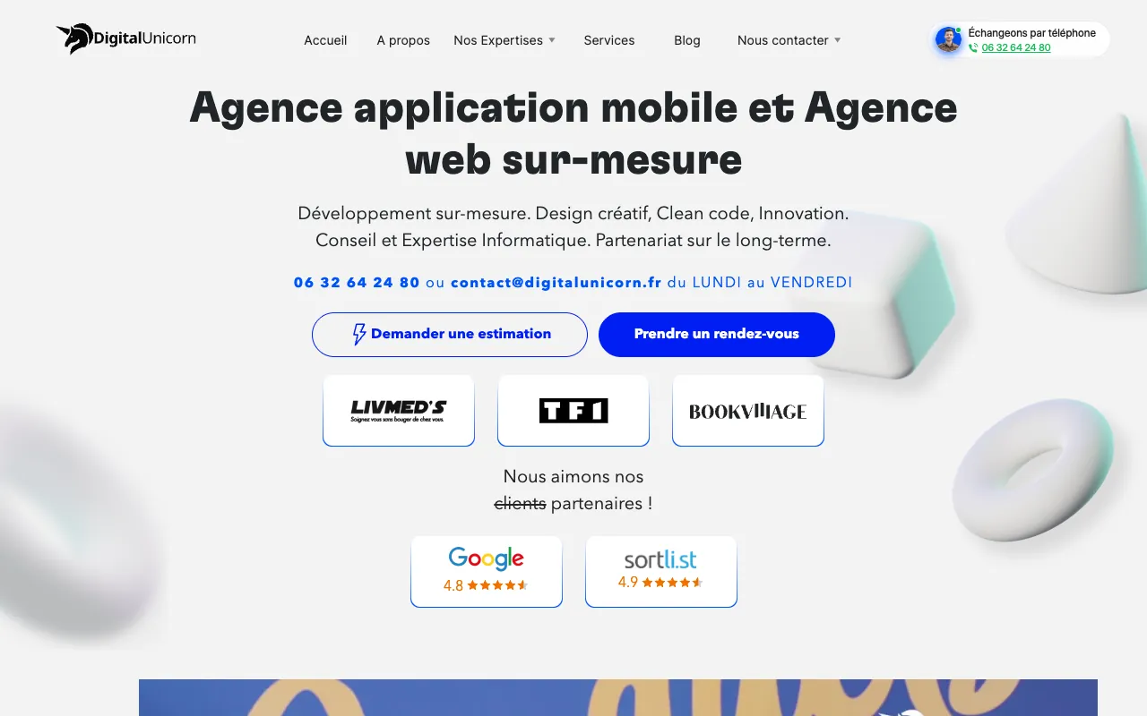 Page d’accueil du site de Digital Unicorn