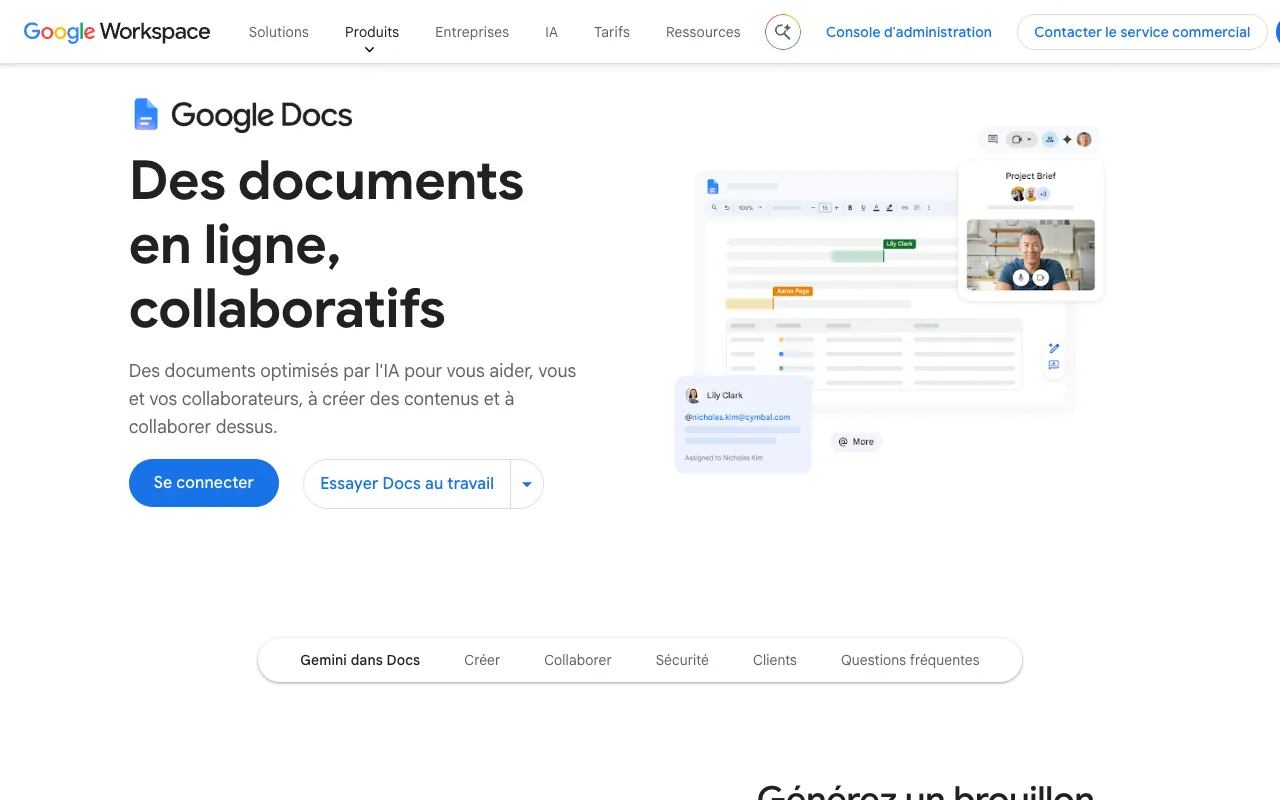 Page de l’offre sur le site de Google Docs