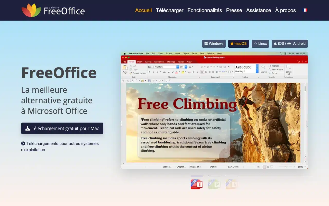 Page de l’offre sur le site de FreeOffice TextMaker