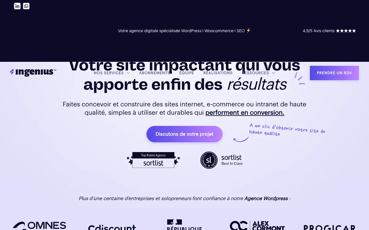 Page d’accueil du site d’Ingenius