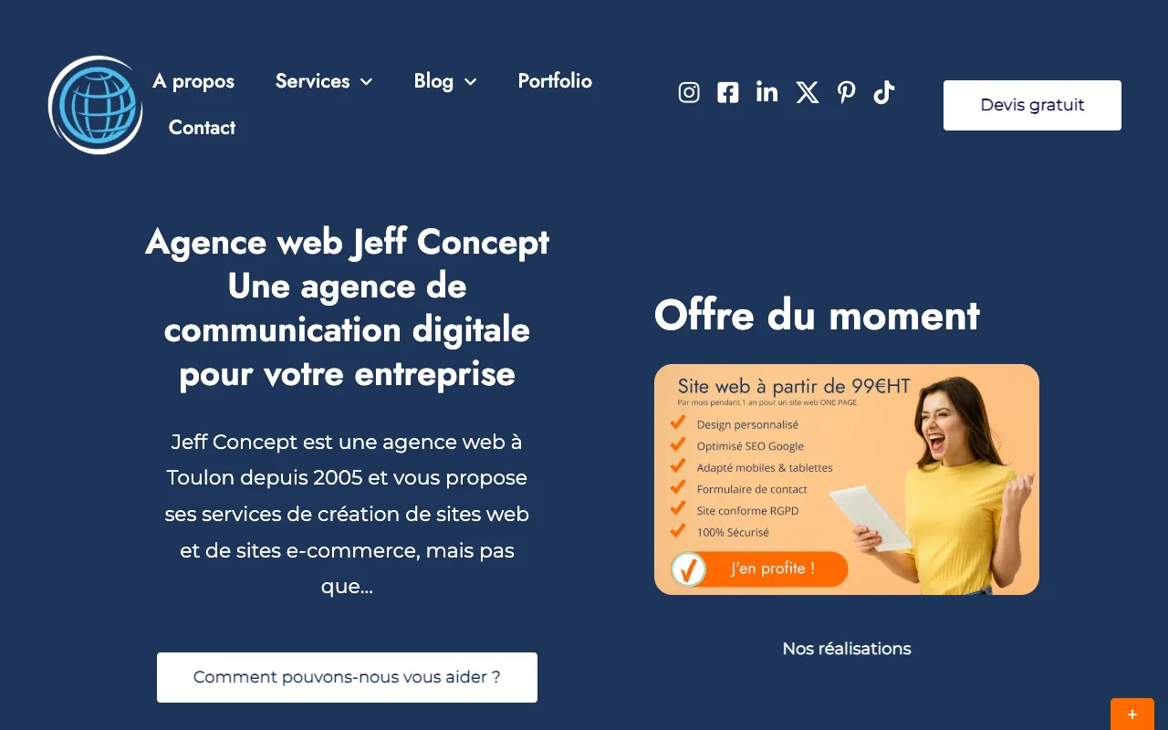 Page d’accueil du site de Jeff Concept