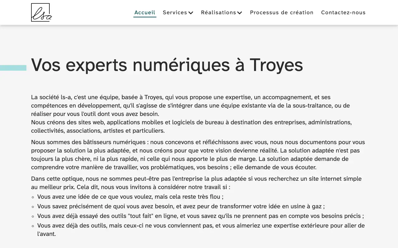 Page d’accueil du site de ls-a