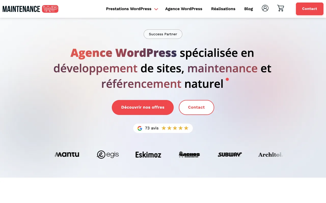 Page d’accueil du site de Maintenance WP