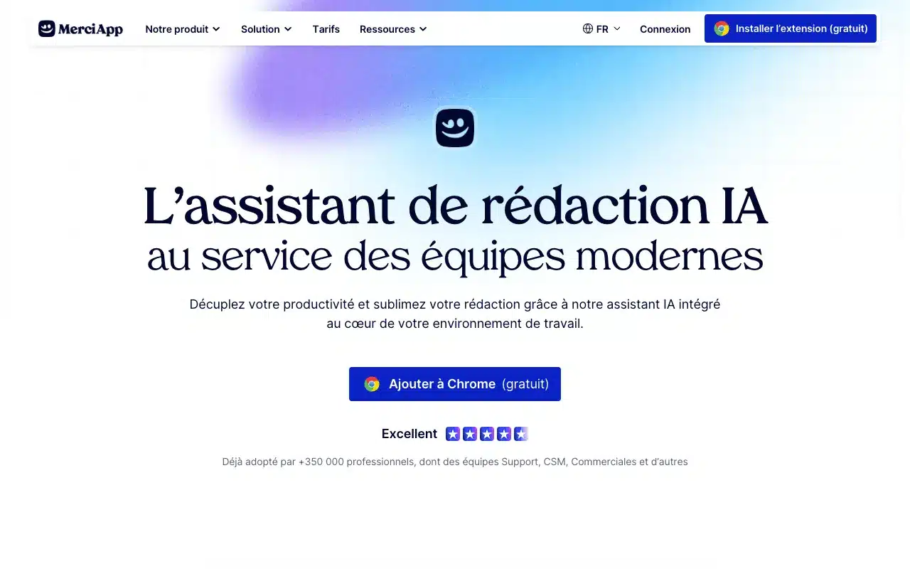 Page d’accueil du site de MerciApp