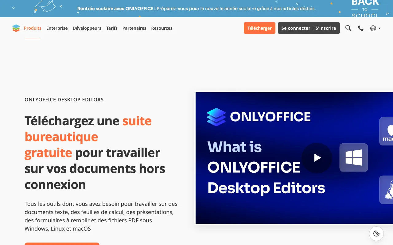 Page de l’offre sur le site d’ONLYOFFICE Desktop Editors