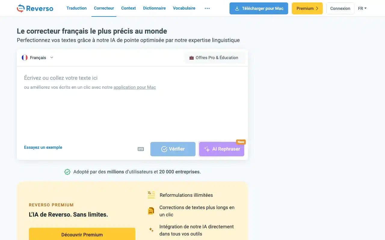 Page de l’offre sur le site de Reverso Correcteur