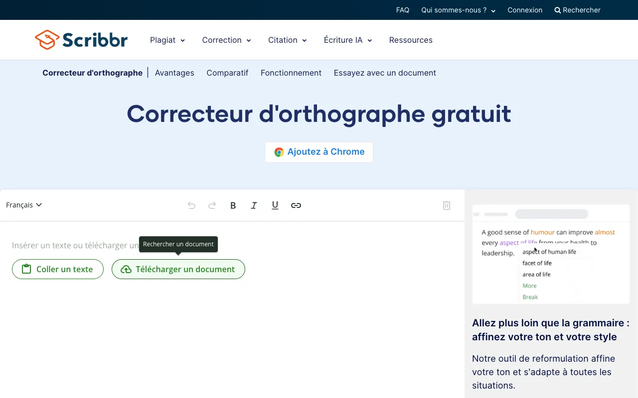 Page de l’offre sur le site de Scribbr
