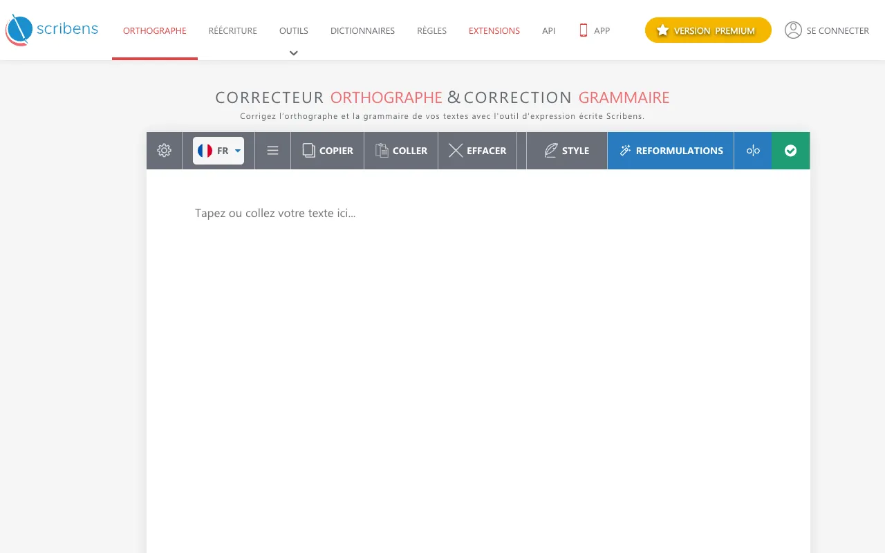 Page d’accueil du site de Scribens