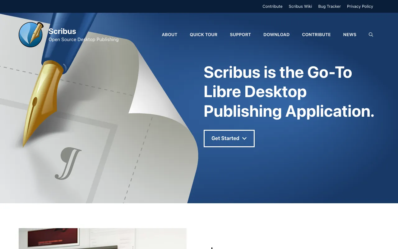 Page d’accueil du site de Scribus