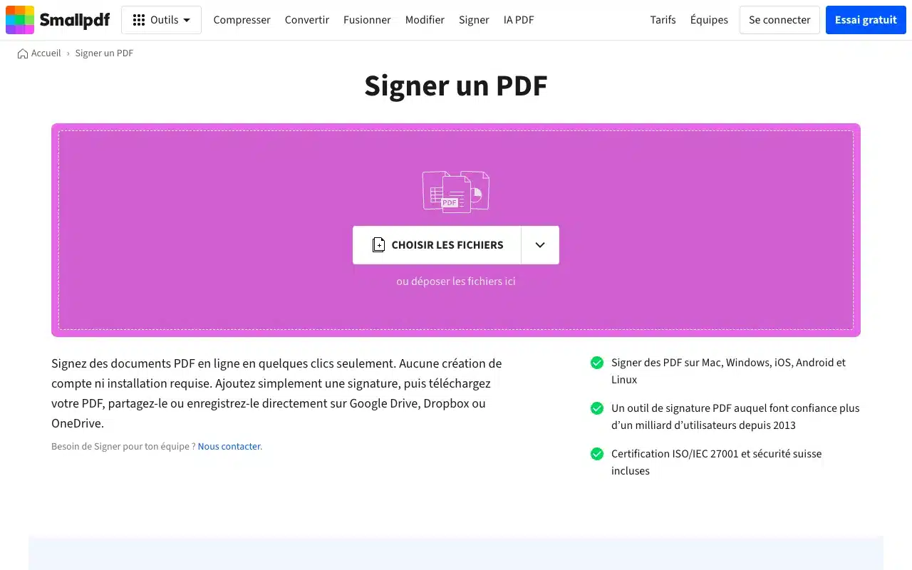 Page de l’offre sur le site de Smallpdf