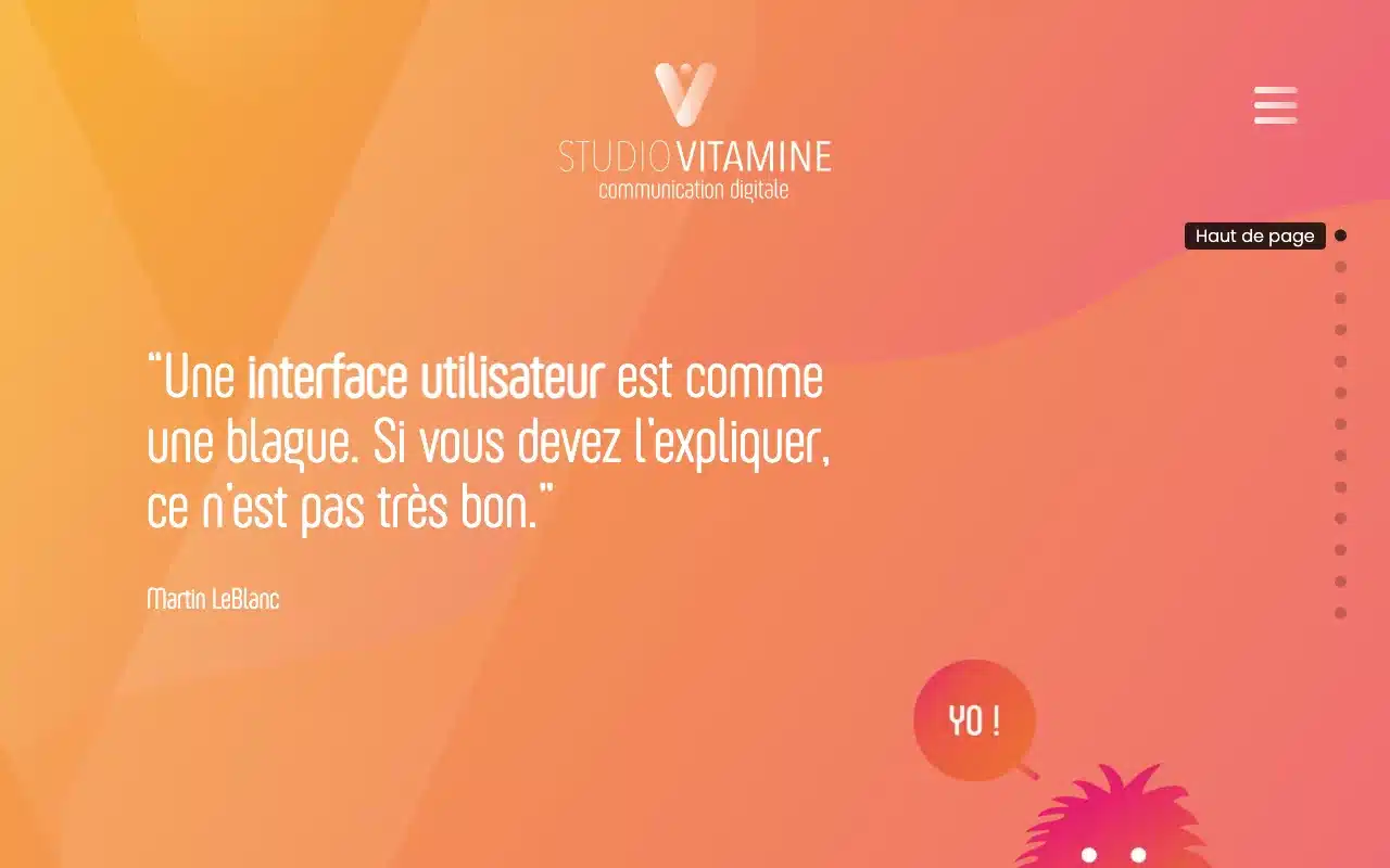 Page d’accueil du site de Studio Vitamine