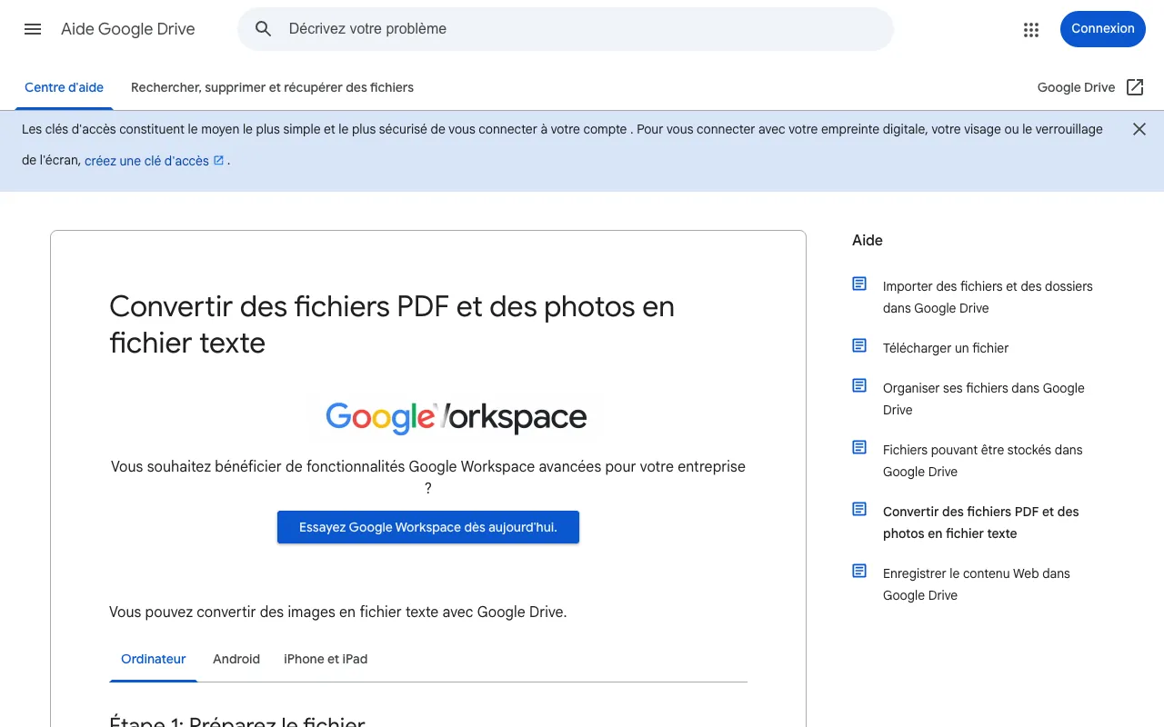 Page de l’offre sur le site de Google Docs