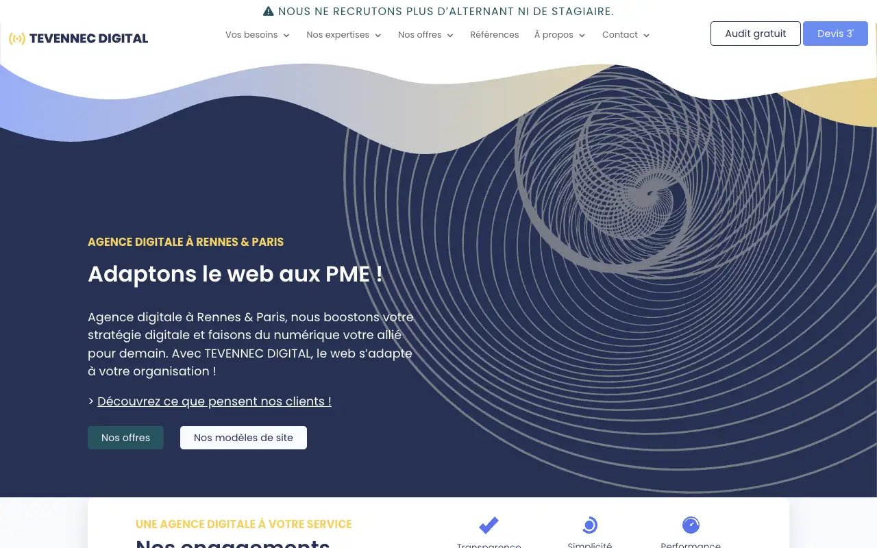 Page d’accueil du site de TEVENNEC DIGITAL