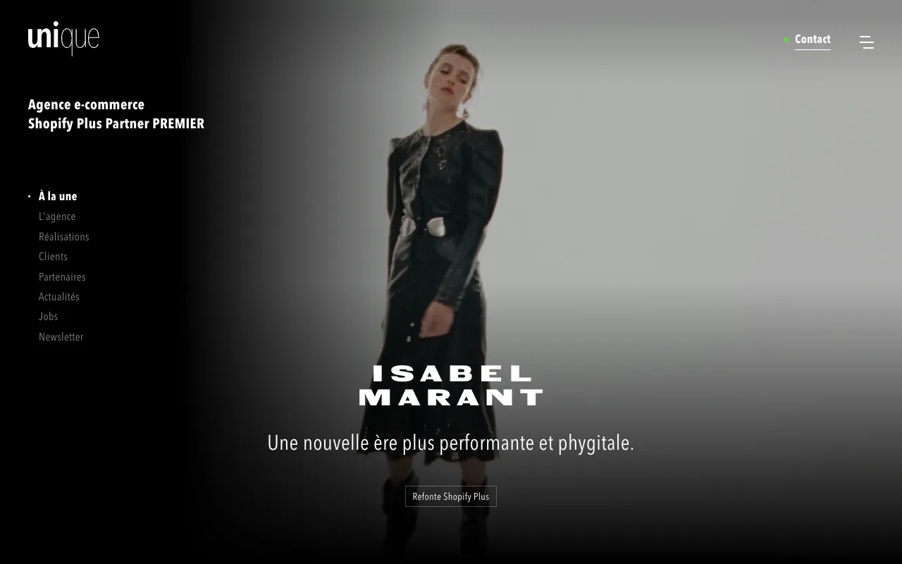 Page d’accueil du site d’Unique Paris