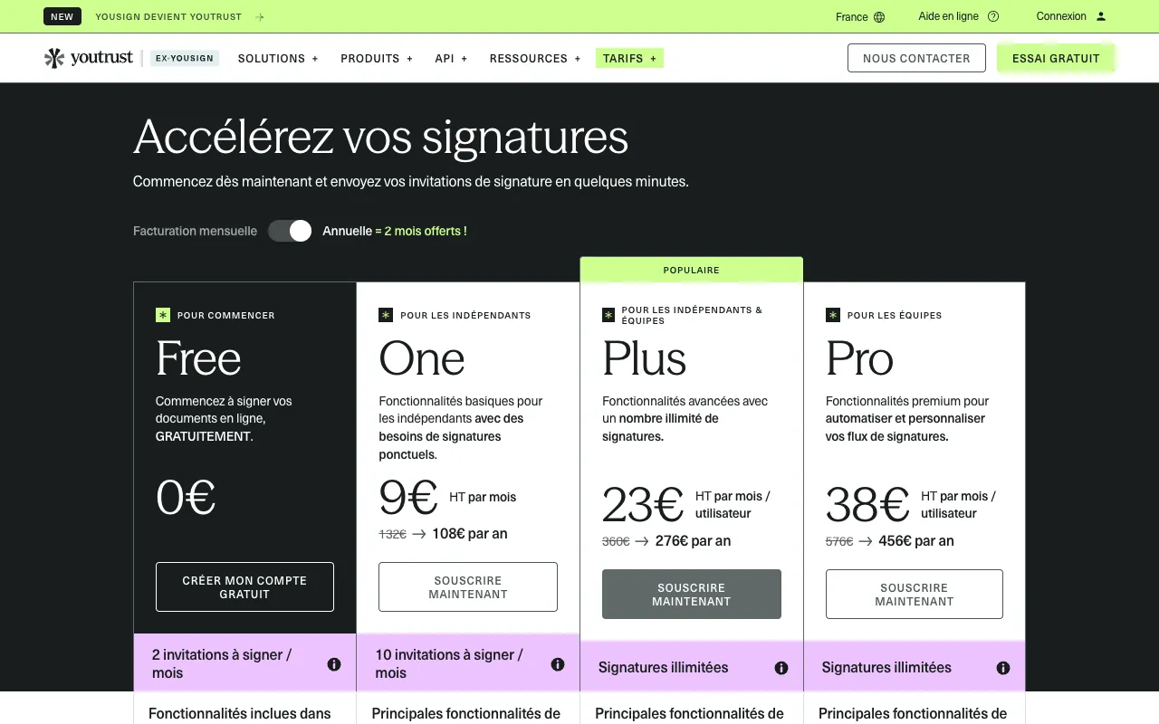 Page de l’offre sur le site d’Youtrust