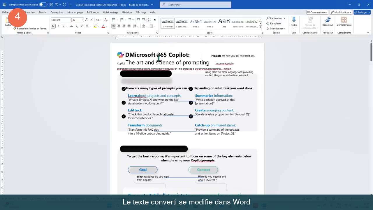 Document converti ouvert dans Word, le curseur place dans un paragraphe pour modifier le texte