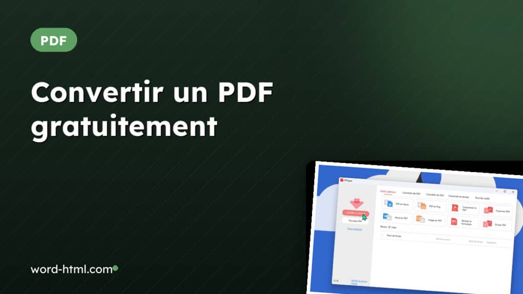 Couverture de l'article sur la conversion gratuite d'un PDF, avec un aperçu de la fenêtre du logiciel