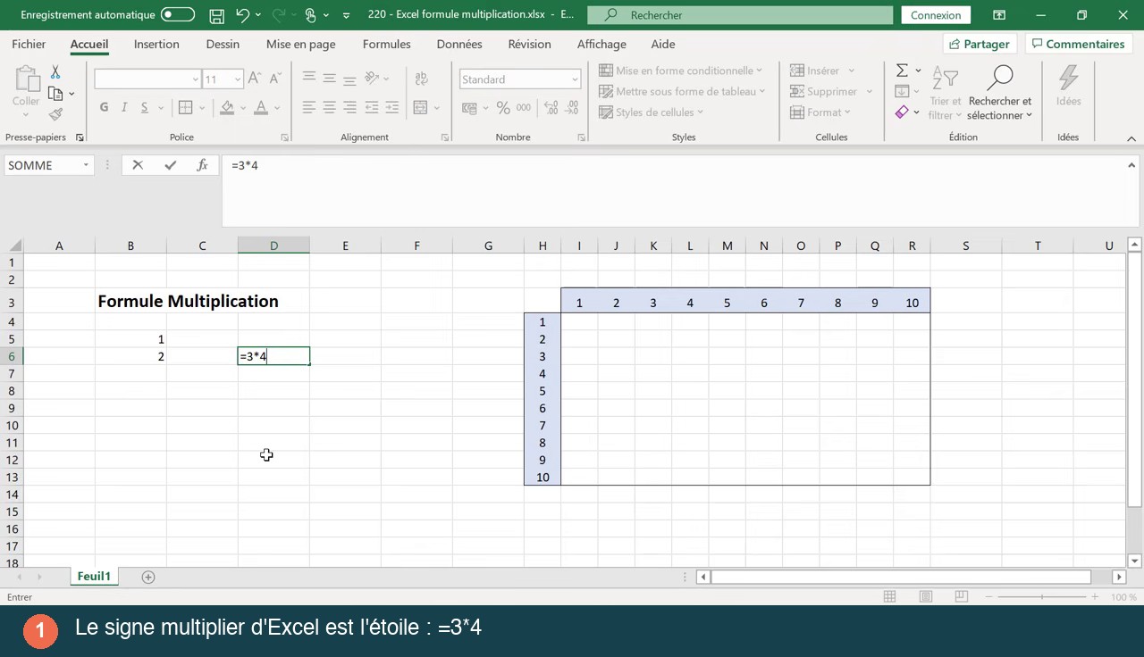 Cellule Excel en cours de saisie avec la formule =3*4 visible dans la barre de formule