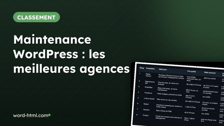 Tableau comparatif des meilleures agences de maintenance WordPress