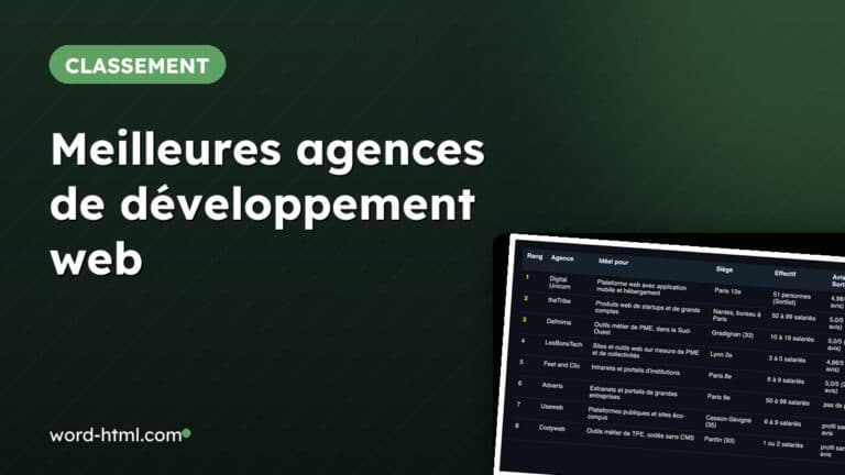 Tableau comparatif des meilleures agences de développement web en France