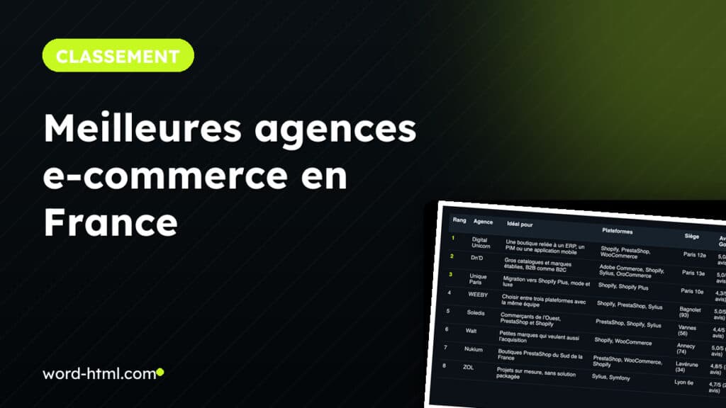 Tableau comparatif des meilleures agences e-commerce en France