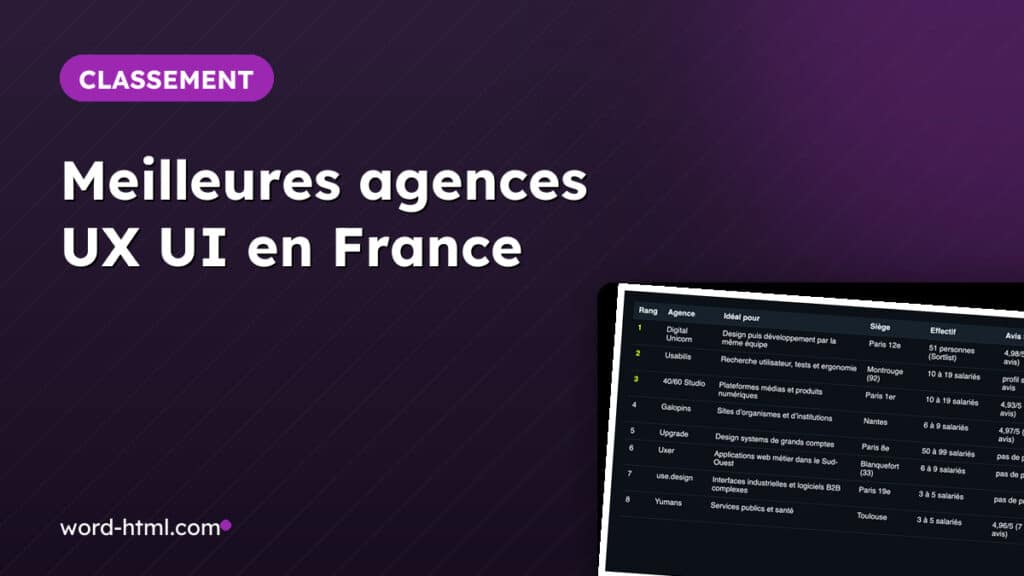 Tableau comparatif des meilleures agences UX UI en France