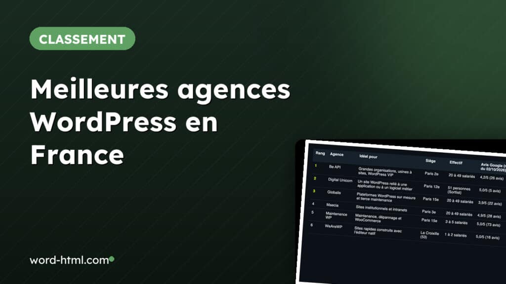 Tableau comparatif des meilleures agences WordPress en France