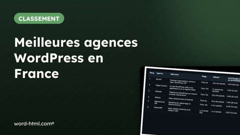 Tableau comparatif des meilleures agences WordPress en France